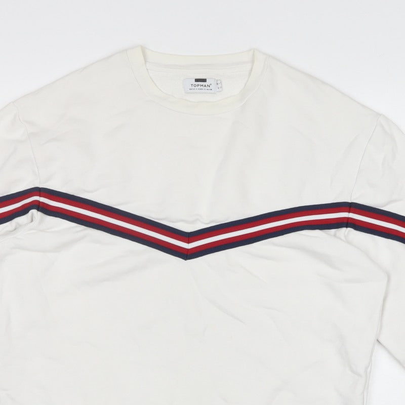 Topman Men's White S Crew Neck Striped Pullover Sweatshirt