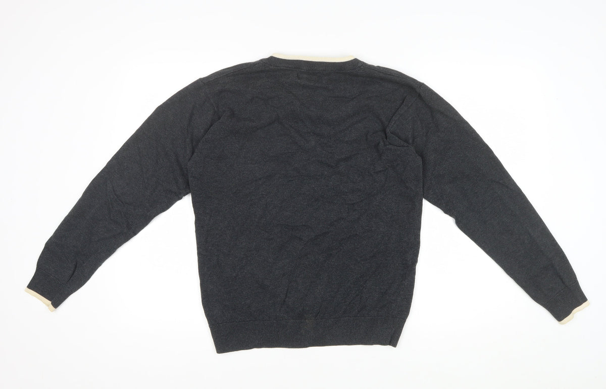 Fred Perry Men’s Grey S V-Neck Cotton Logo Pullover Jumper