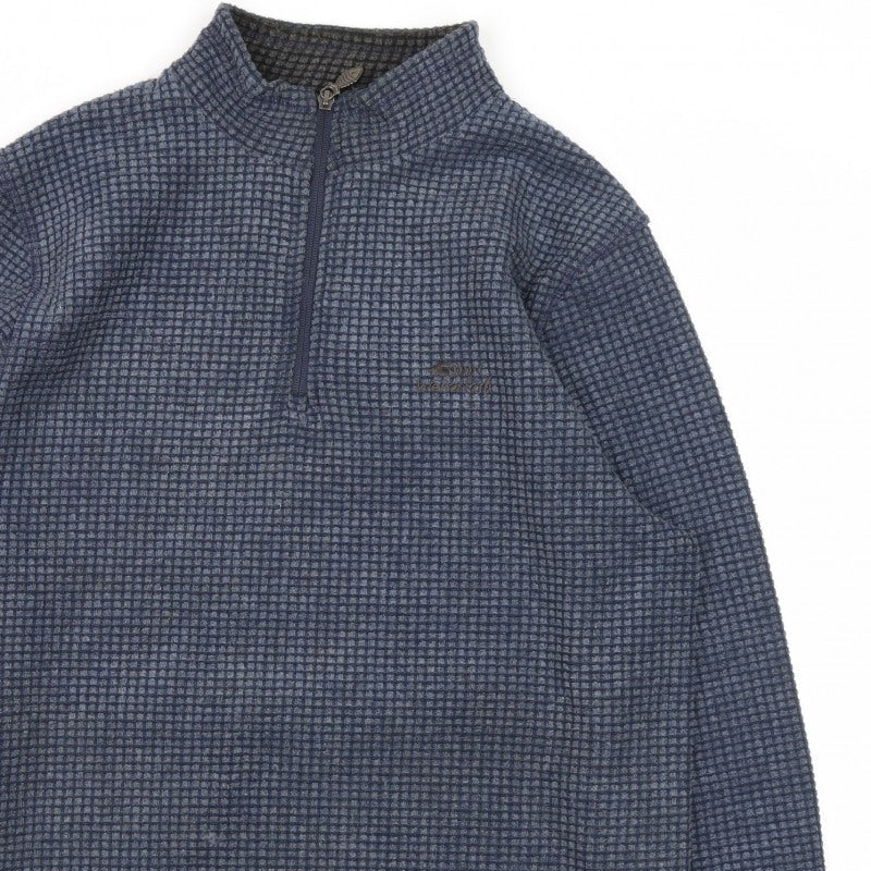 Weird Fish Men's Blue M 1/4 Zip Fleece Sweatshirt Waffle Knit