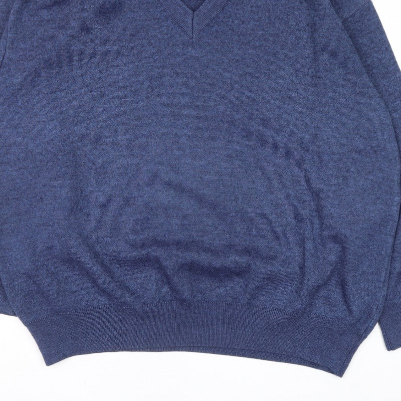 Franco Ponti Men’s Blue Wool V-Neck Pullover Jumper 2XL Made in Italy