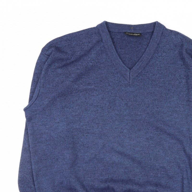Franco Ponti Men’s Blue Wool V-Neck Pullover Jumper 2XL Made in Italy