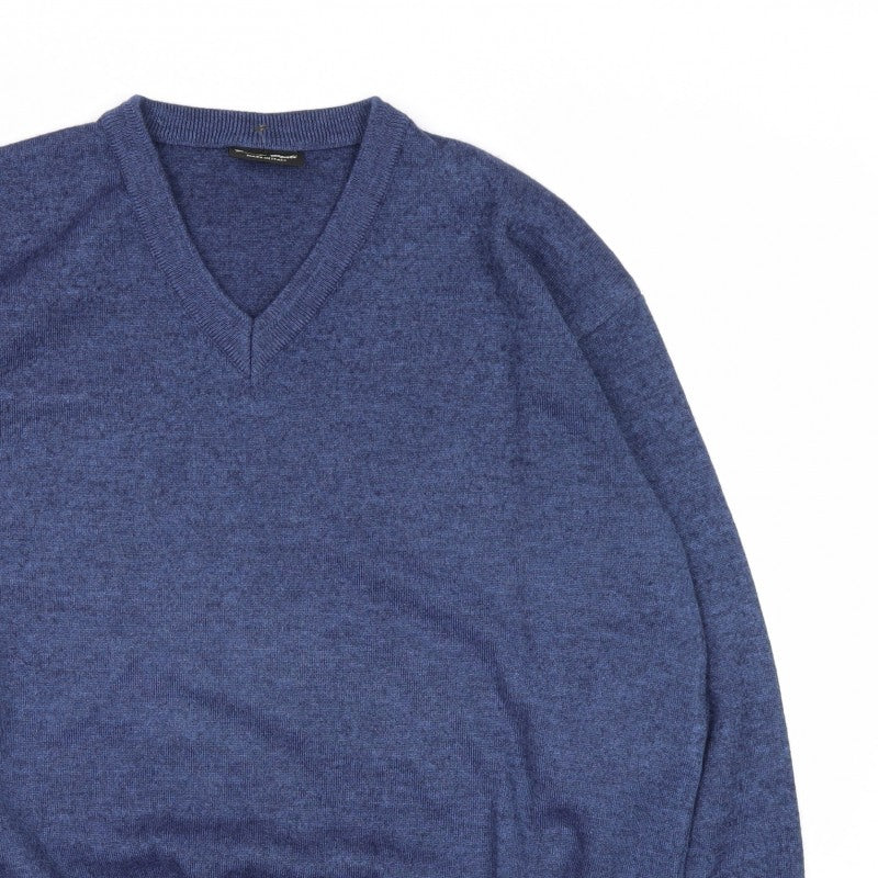 Franco Ponti Men’s Blue Wool V-Neck Pullover Jumper 2XL Made in Italy