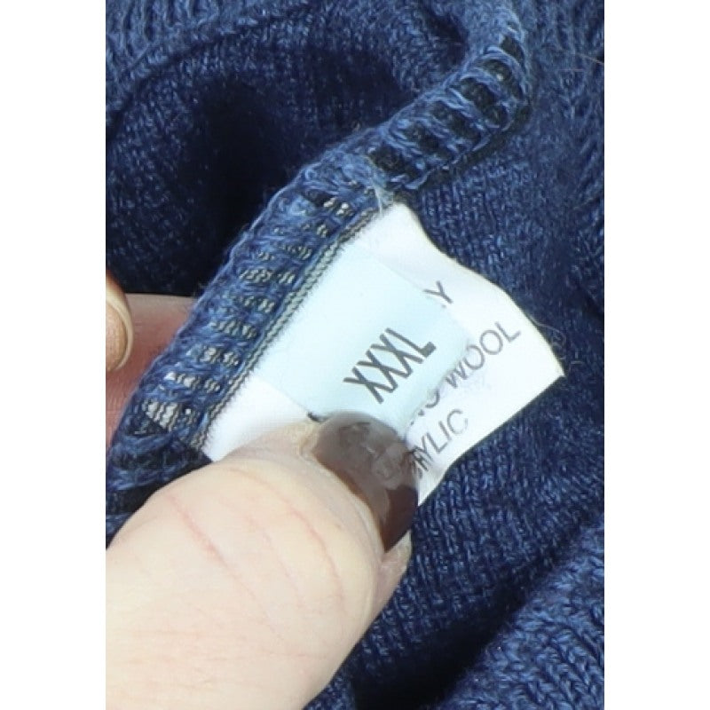Franco Ponti Men’s Blue Wool V-Neck Pullover Jumper 2XL Made in Italy
