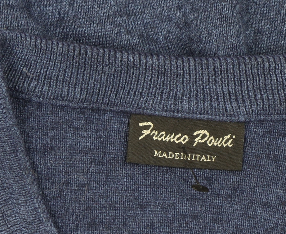 Franco Ponti Men’s Blue Wool V-Neck Pullover Jumper 2XL Made in Italy