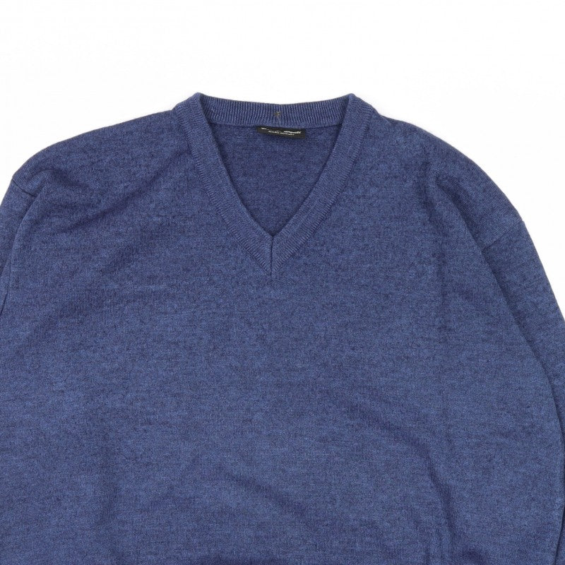 Franco Ponti Men’s Blue Wool V-Neck Pullover Jumper 2XL Made in Italy