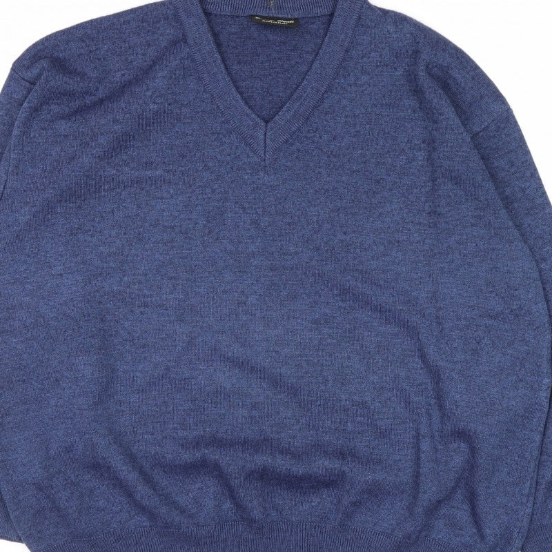 Franco Ponti Men’s Blue Wool V-Neck Pullover Jumper 2XL Made in Italy