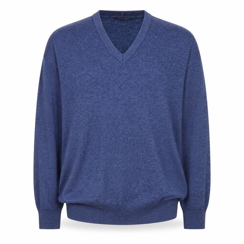 Franco Ponti Men’s Blue Wool V-Neck Pullover Jumper 2XL Made in Italy