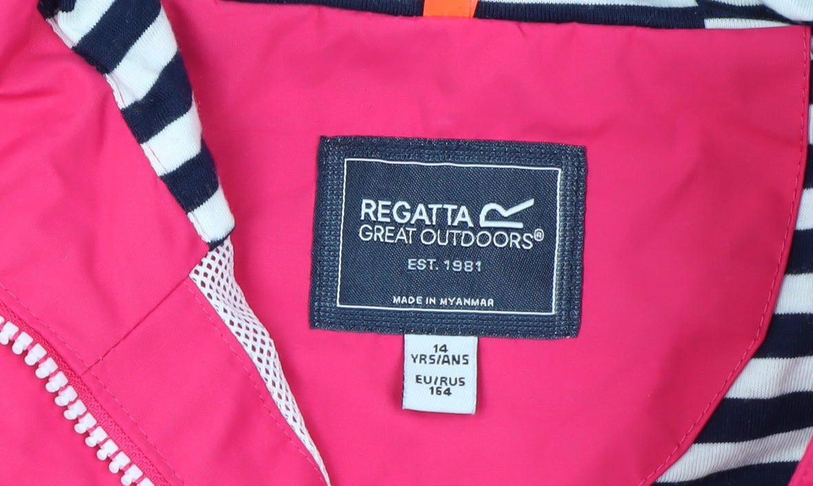 Regatta Girls Pink 14 Years Hooded Waterproof Rain Jacket Lined