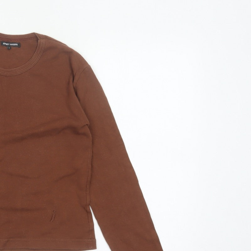 Jeffrey Rogers Women’s Brown L Basic Cotton Long Sleeve T-Shirt
