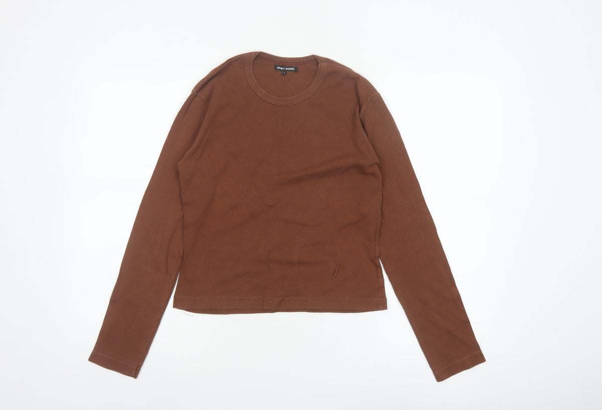 Jeffrey Rogers Women’s Brown L Basic Cotton Long Sleeve T-Shirt