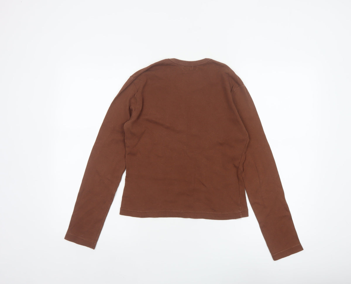 Jeffrey Rogers Women’s Brown L Basic Cotton Long Sleeve T-Shirt