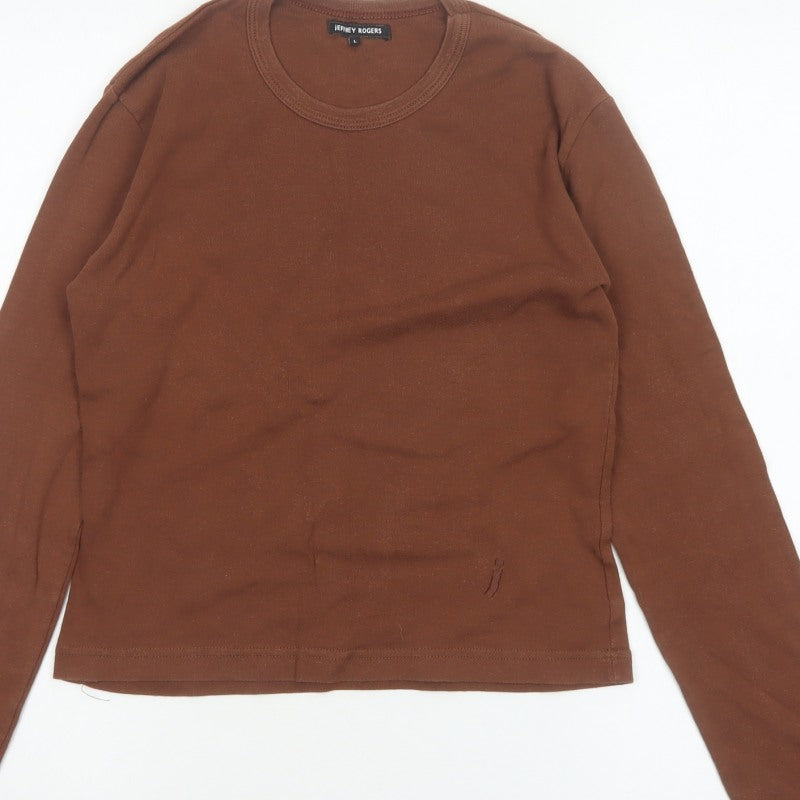 Jeffrey Rogers Women’s Brown L Basic Cotton Long Sleeve T-Shirt