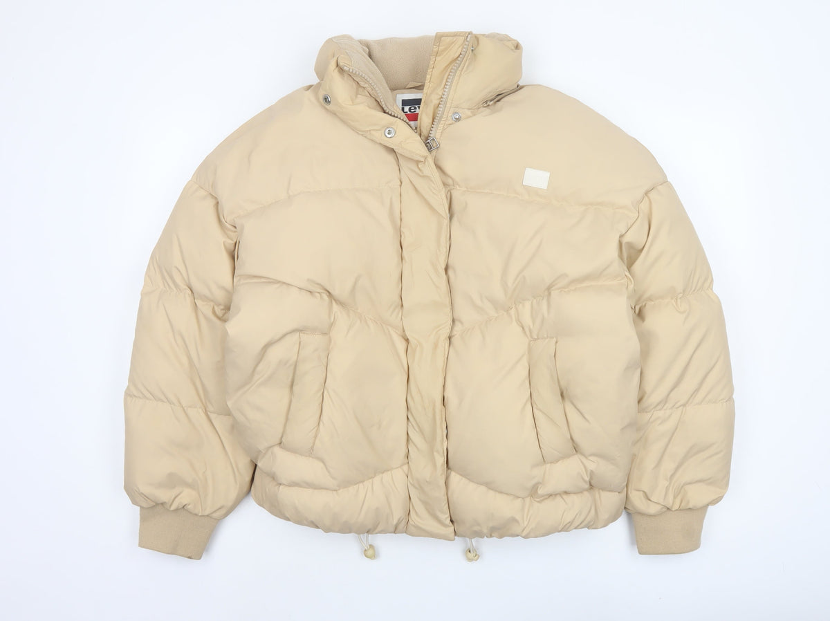 Levi's Women’s Beige S Hooded Puffer Jacket Quilted Short Coat