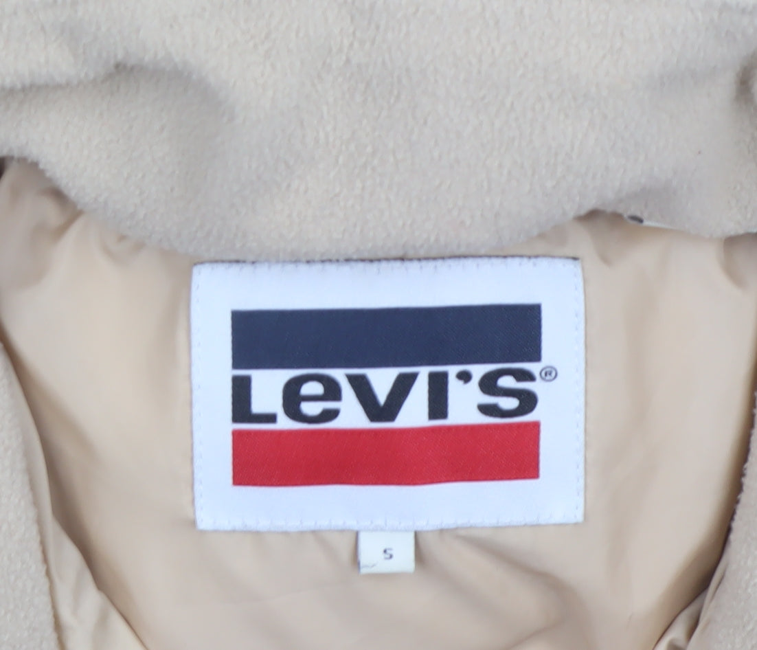 Levi's Women’s Beige S Hooded Puffer Jacket Quilted Short Coat