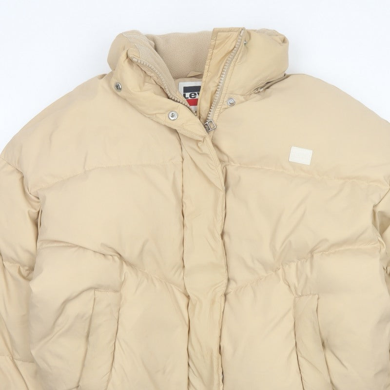 Levi's Women’s Beige S Hooded Puffer Jacket Quilted Short Coat