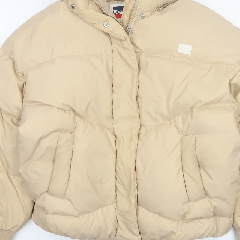 Levi's Women’s Beige S Hooded Puffer Jacket Quilted Short Coat