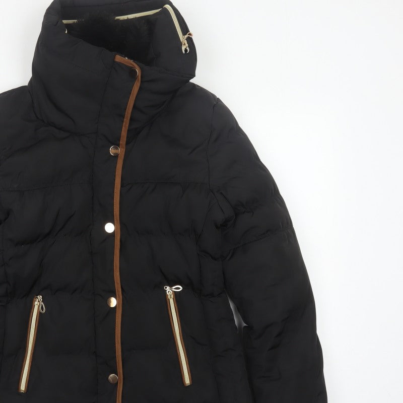 J.STARS Women Black XL Padded Puffer Jacket Gold Zip Short