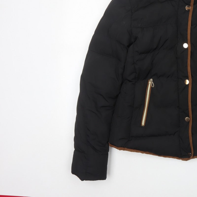 J.STARS Women Black XL Padded Puffer Jacket Gold Zip Short