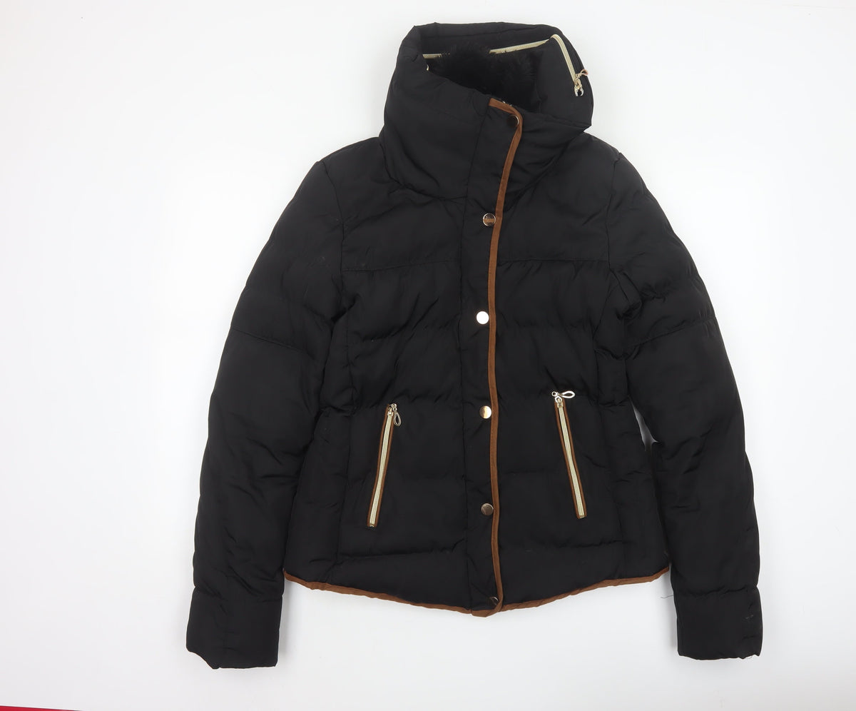 J.STARS Women Black XL Padded Puffer Jacket Gold Zip Short