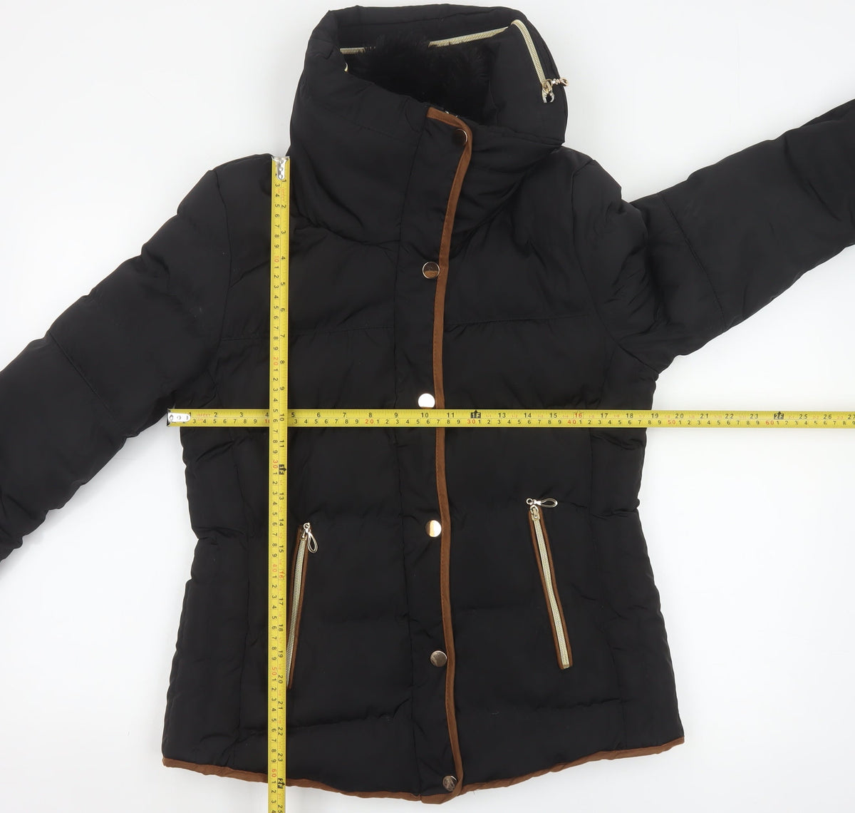 J.STARS Women Black XL Padded Puffer Jacket Gold Zip Short