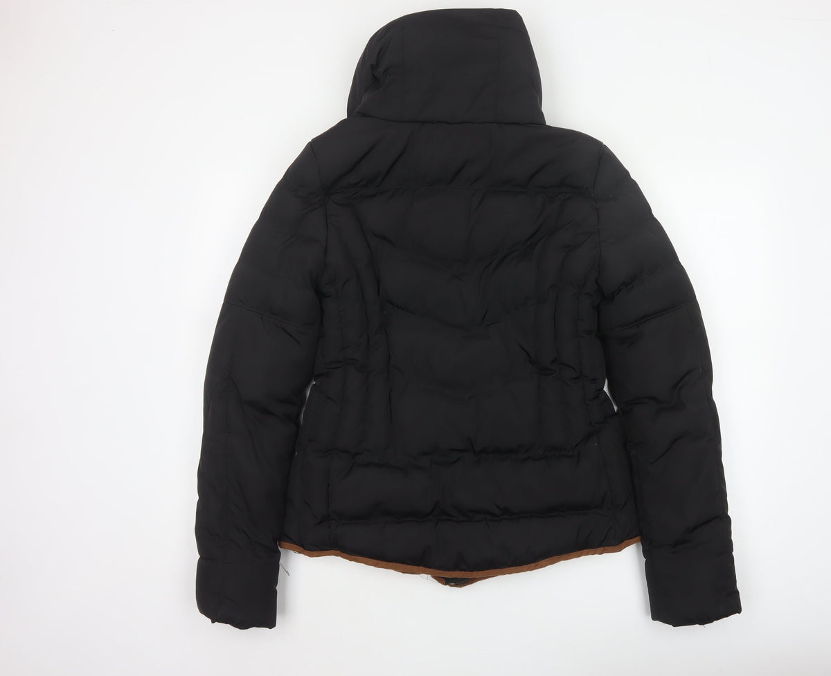 J.STARS Women Black XL Padded Puffer Jacket Gold Zip Short