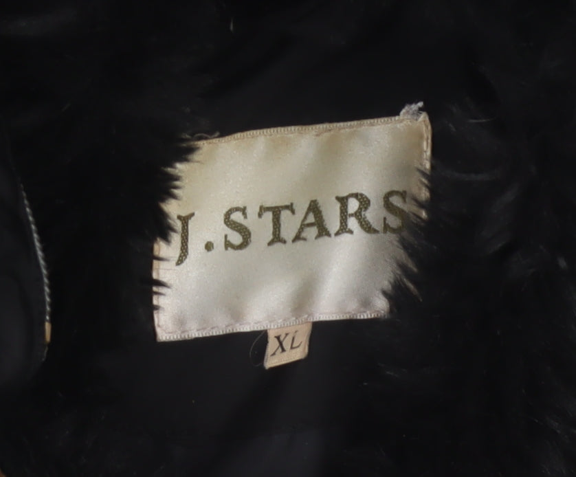 J.STARS Women Black XL Padded Puffer Jacket Gold Zip Short