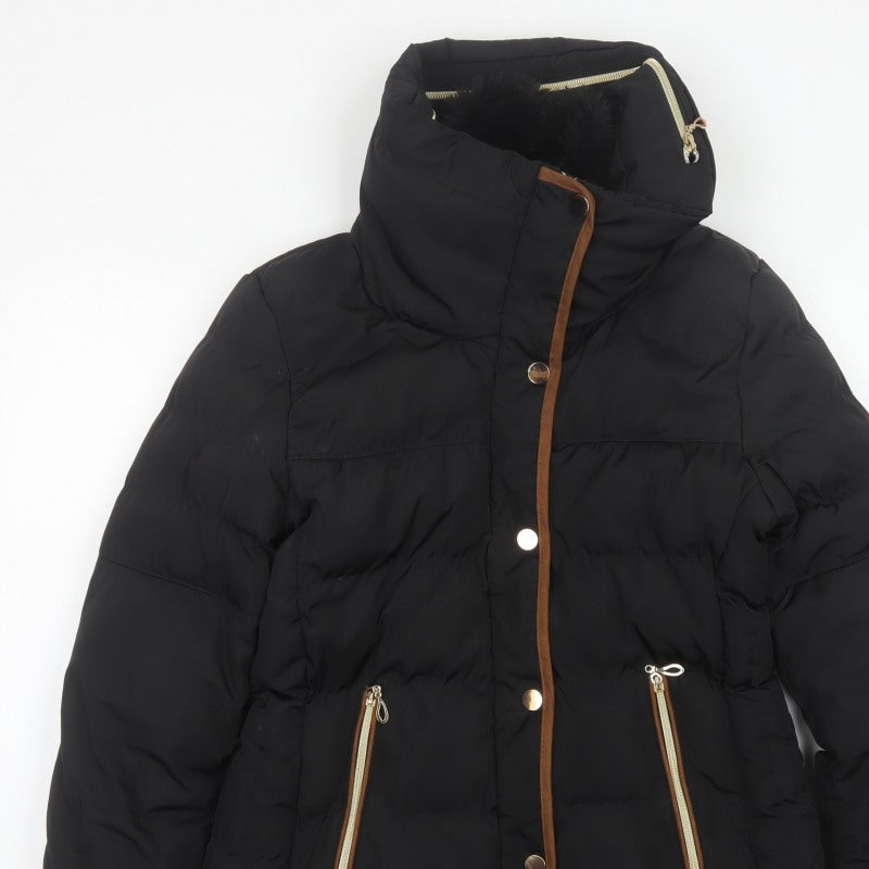 J.STARS Women Black XL Padded Puffer Jacket Gold Zip Short