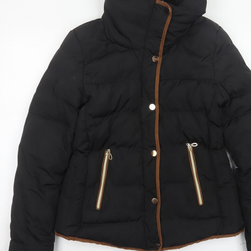 J.STARS Women Black XL Padded Puffer Jacket Gold Zip Short