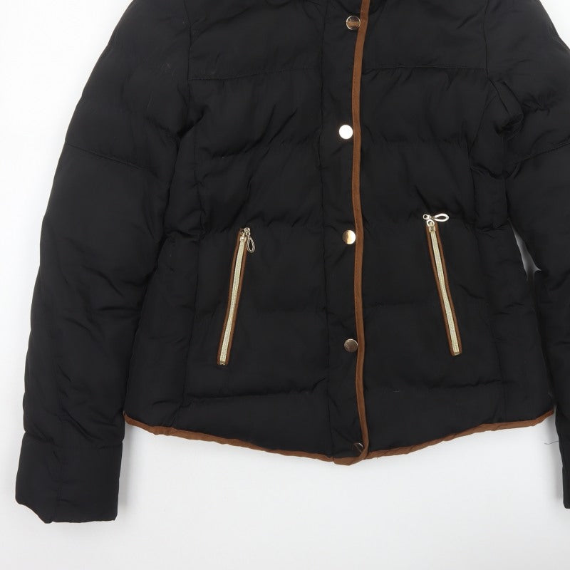 J.STARS Women Black XL Padded Puffer Jacket Gold Zip Short