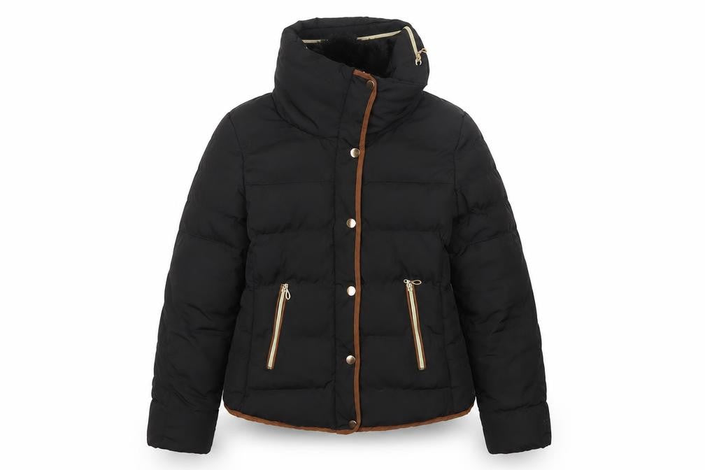 J.STARS Women Black XL Padded Puffer Jacket Gold Zip Short