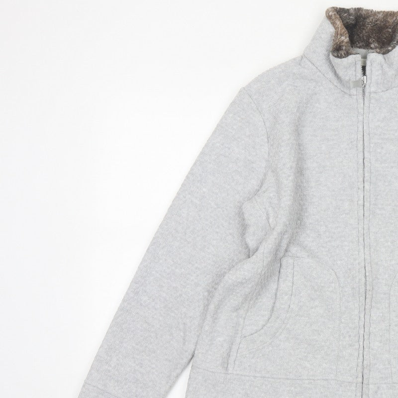 Marks & Spencer Women Grey UK 14 Faux Fur Collar Zip Jacket