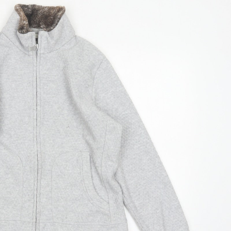Marks & Spencer Women Grey UK 14 Faux Fur Collar Zip Jacket