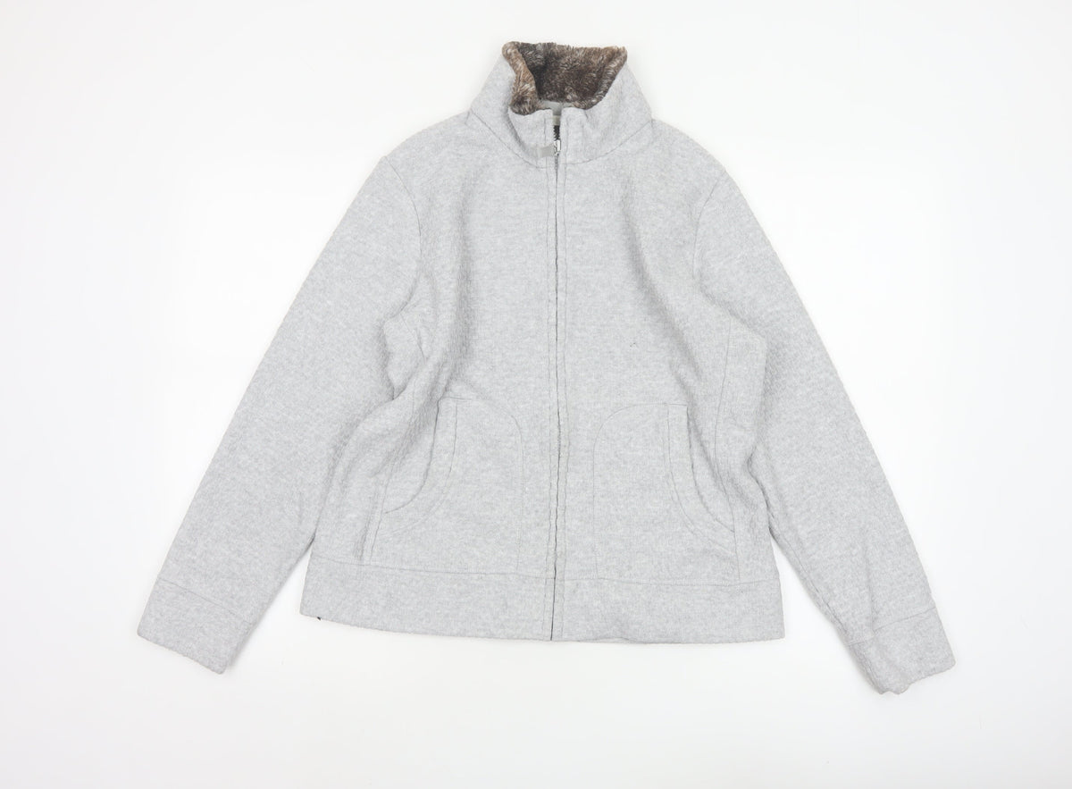 Marks & Spencer Women Grey UK 14 Faux Fur Collar Zip Jacket