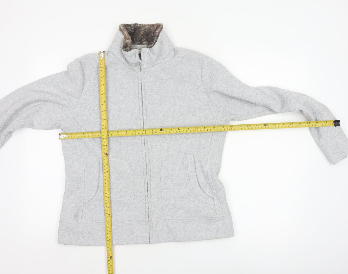 Marks & Spencer Women Grey UK 14 Faux Fur Collar Zip Jacket