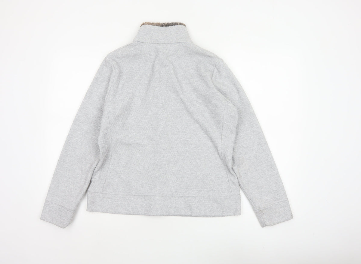 Marks & Spencer Women Grey UK 14 Faux Fur Collar Zip Jacket