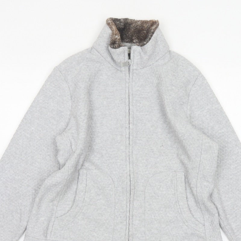 Marks & Spencer Women Grey UK 14 Faux Fur Collar Zip Jacket