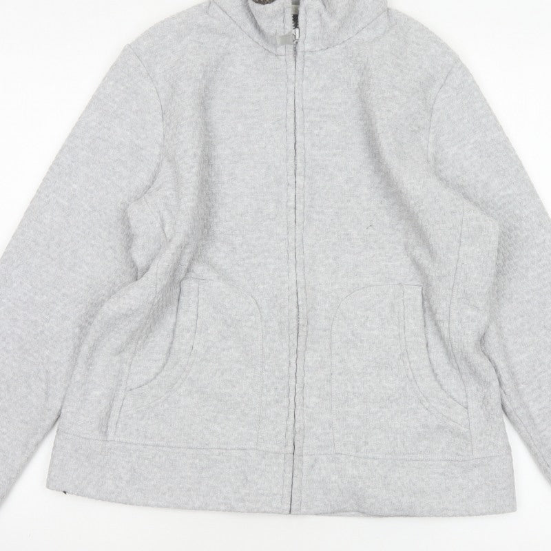 Marks & Spencer Women Grey UK 14 Faux Fur Collar Zip Jacket