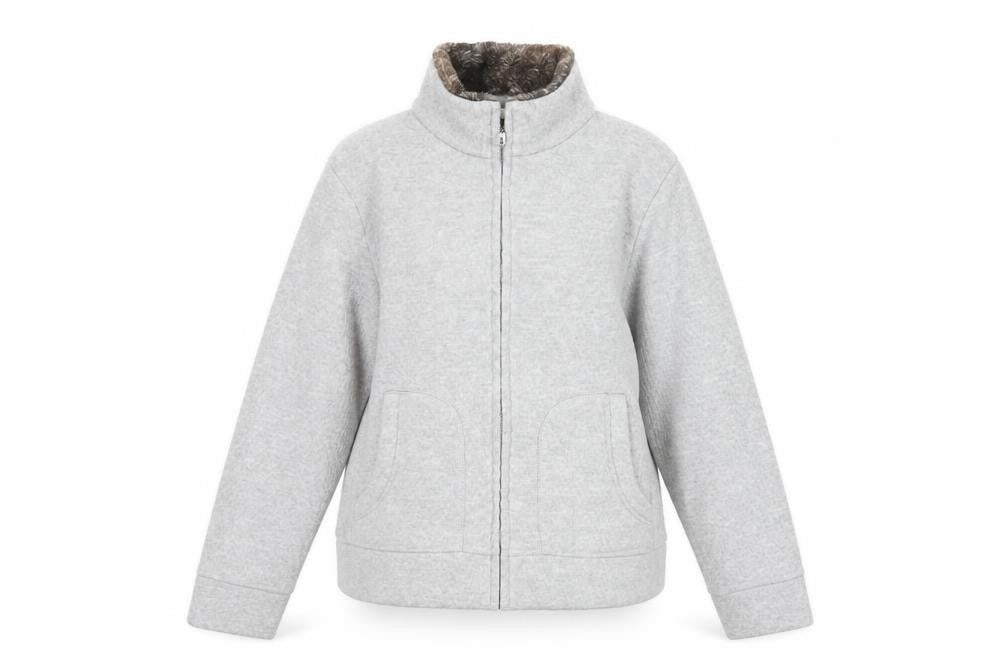 Marks & Spencer Women Grey UK 14 Faux Fur Collar Zip Jacket