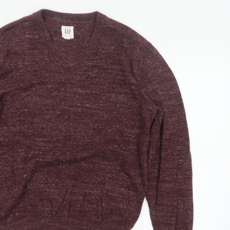 Gap Men’s Red Marl V-Neck Knit Pullover Jumper XS