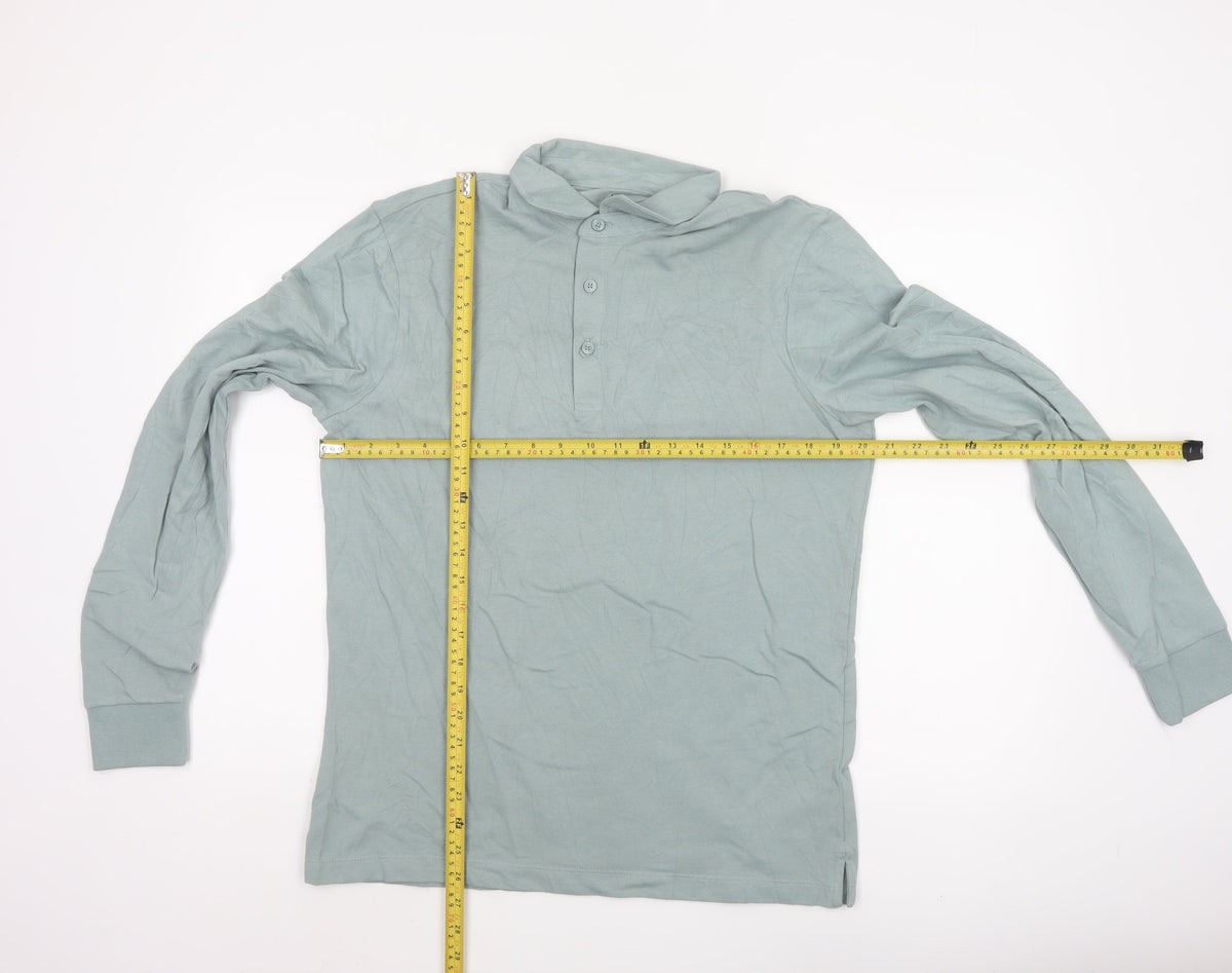 M&S Mens Blue M Regular Fit Long Sleeve Cotton Polo Shirt