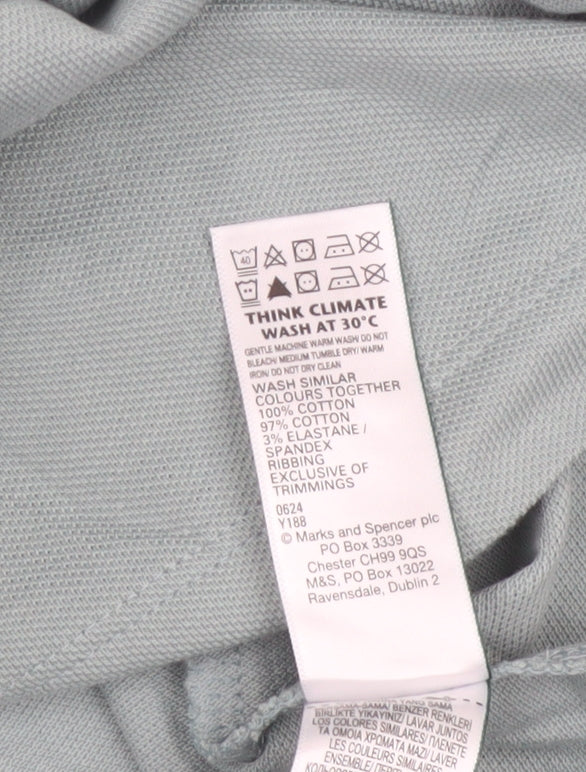 M&S Mens Blue M Regular Fit Long Sleeve Cotton Polo Shirt