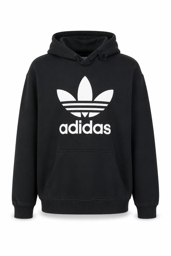 Adidas Men’s Black M Trefoil Logo Pullover Hoodie Graphic Print