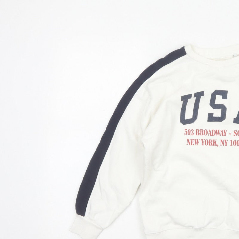 Zara Boys Ivory USA Graphic Print Pullover Sweatshirt Age 10 Years