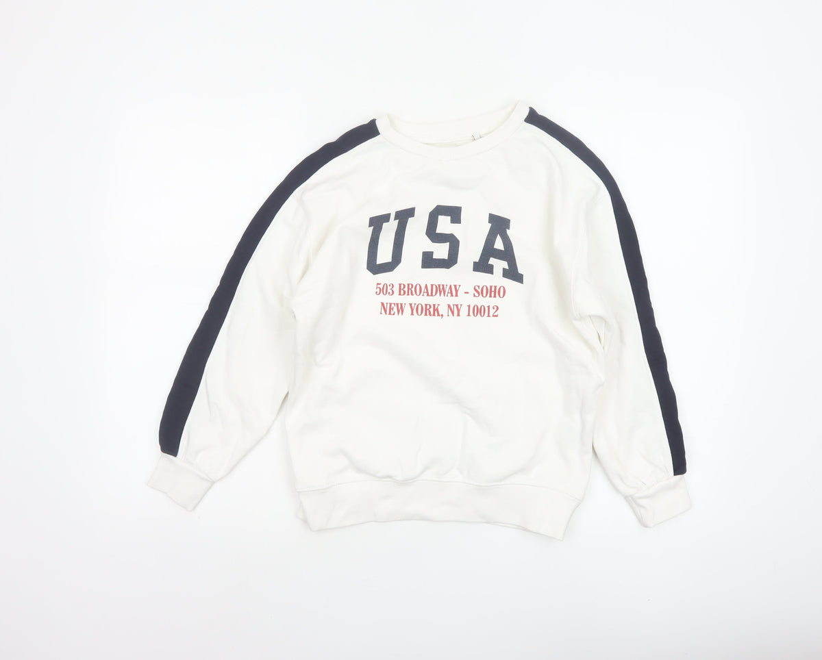 Zara Boys Ivory USA Graphic Print Pullover Sweatshirt Age 10 Years