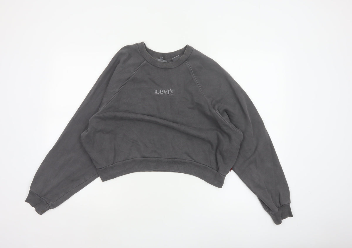 Levi's Premium Women's Grey M Cropped Embroidered Logo Raglan Sweatshirt