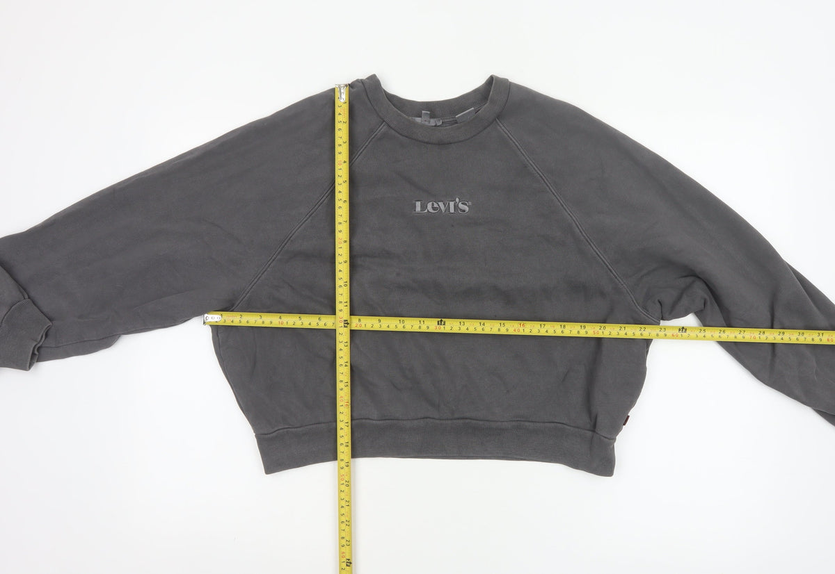 Levi's Premium Women's Grey M Cropped Embroidered Logo Raglan Sweatshirt