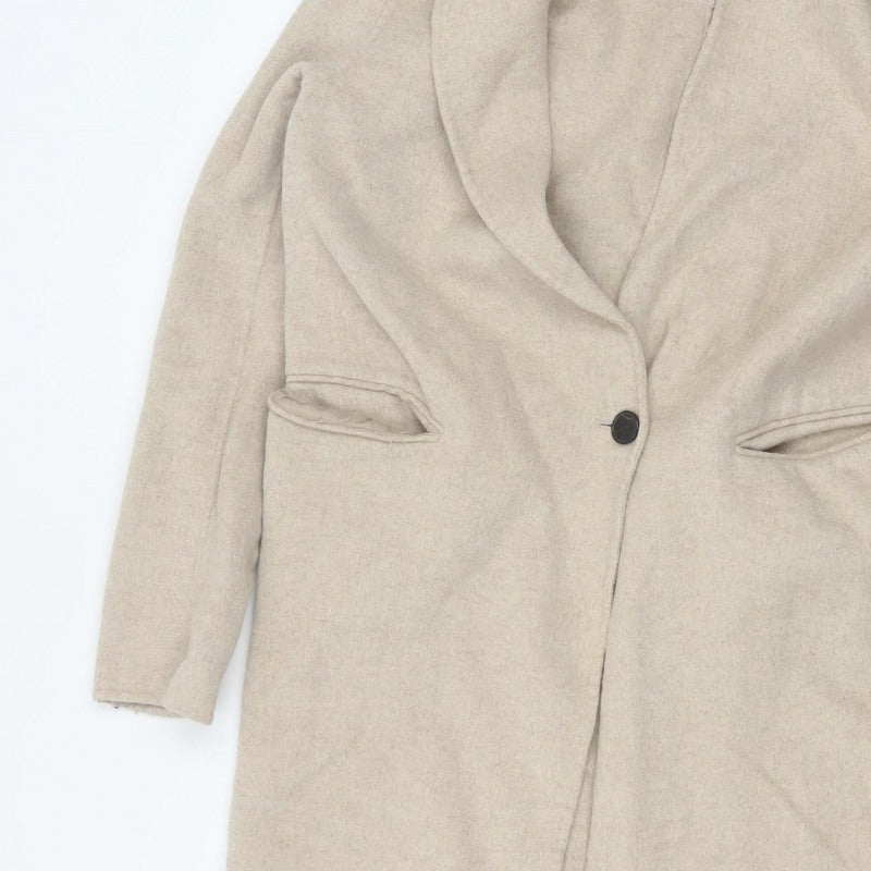 Zara Women Beige S Wool Blend Long Overcoat Single Breasted
