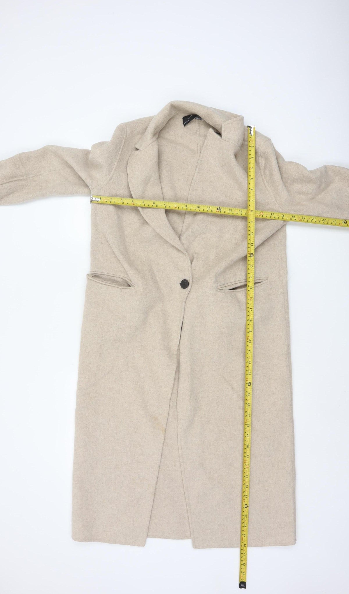 Zara Women Beige S Wool Blend Long Overcoat Single Breasted