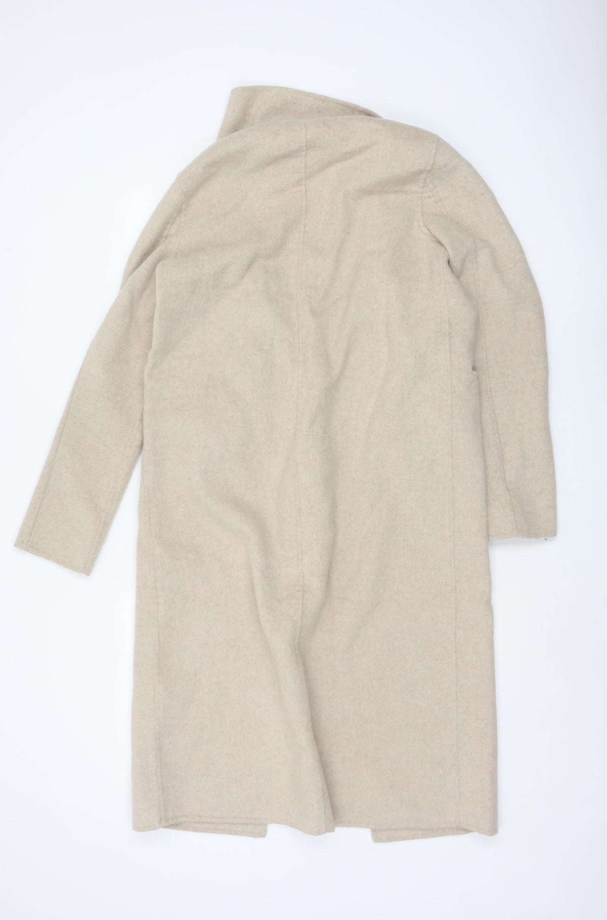 Zara Women Beige S Wool Blend Long Overcoat Single Breasted