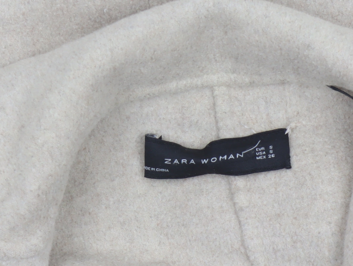 Zara Women Beige S Wool Blend Long Overcoat Single Breasted